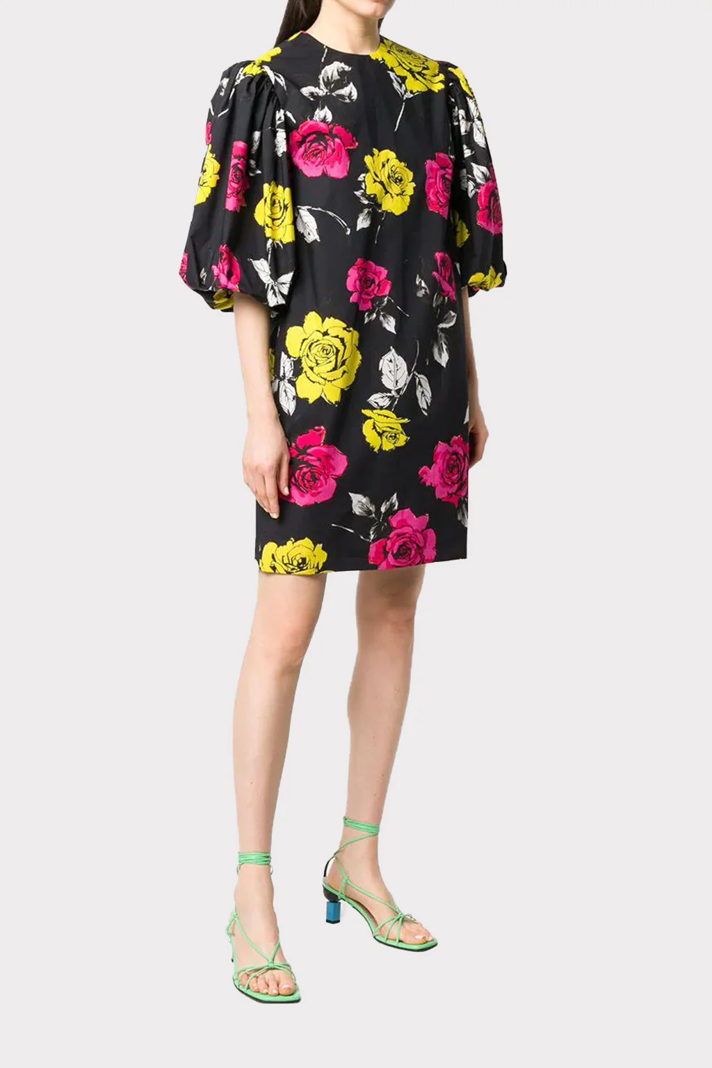 Msgm - Rose-Print Puff Sleeved Dress - Image 3