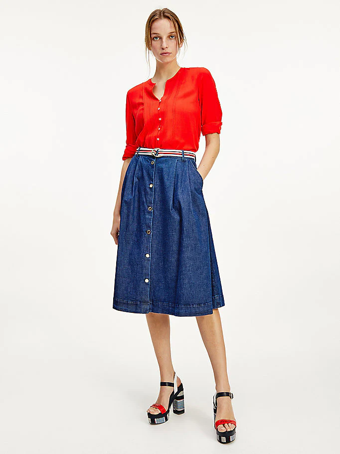 Tommy hilfiger - signature tape belt denim midi skirt - women - Image 5