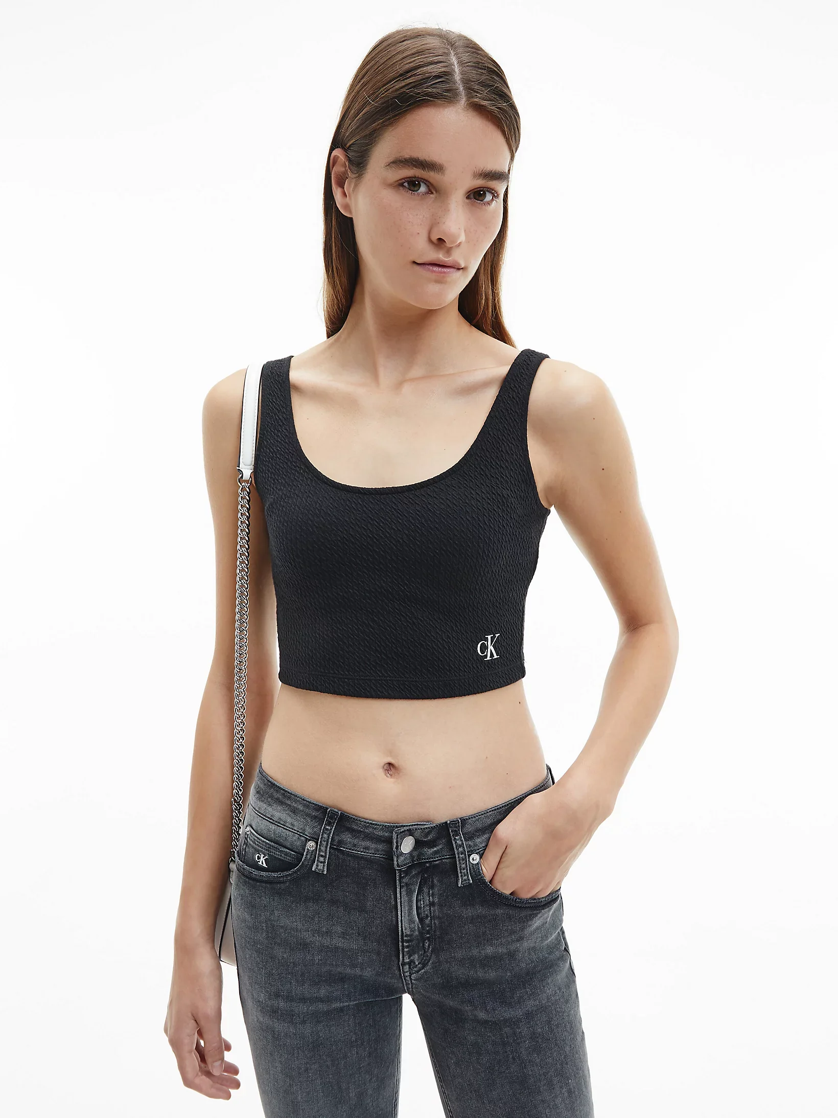 Calvin Klein Jeans - slub rib cropped strappy top , style j20j215703 - women - Image 4