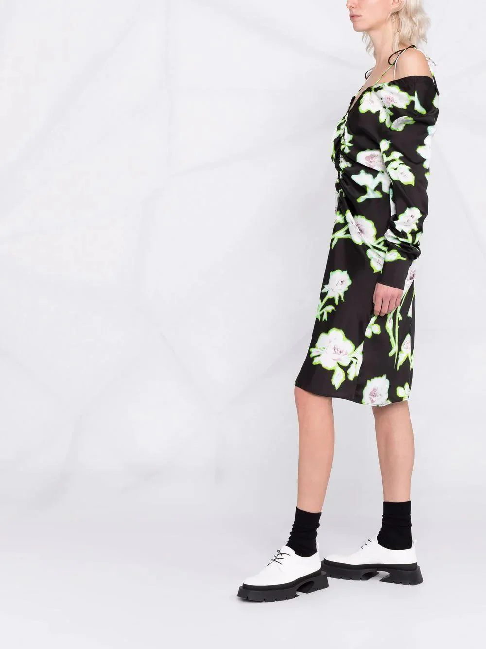 Msgm - Flower Print Combined Dress - Image 3
