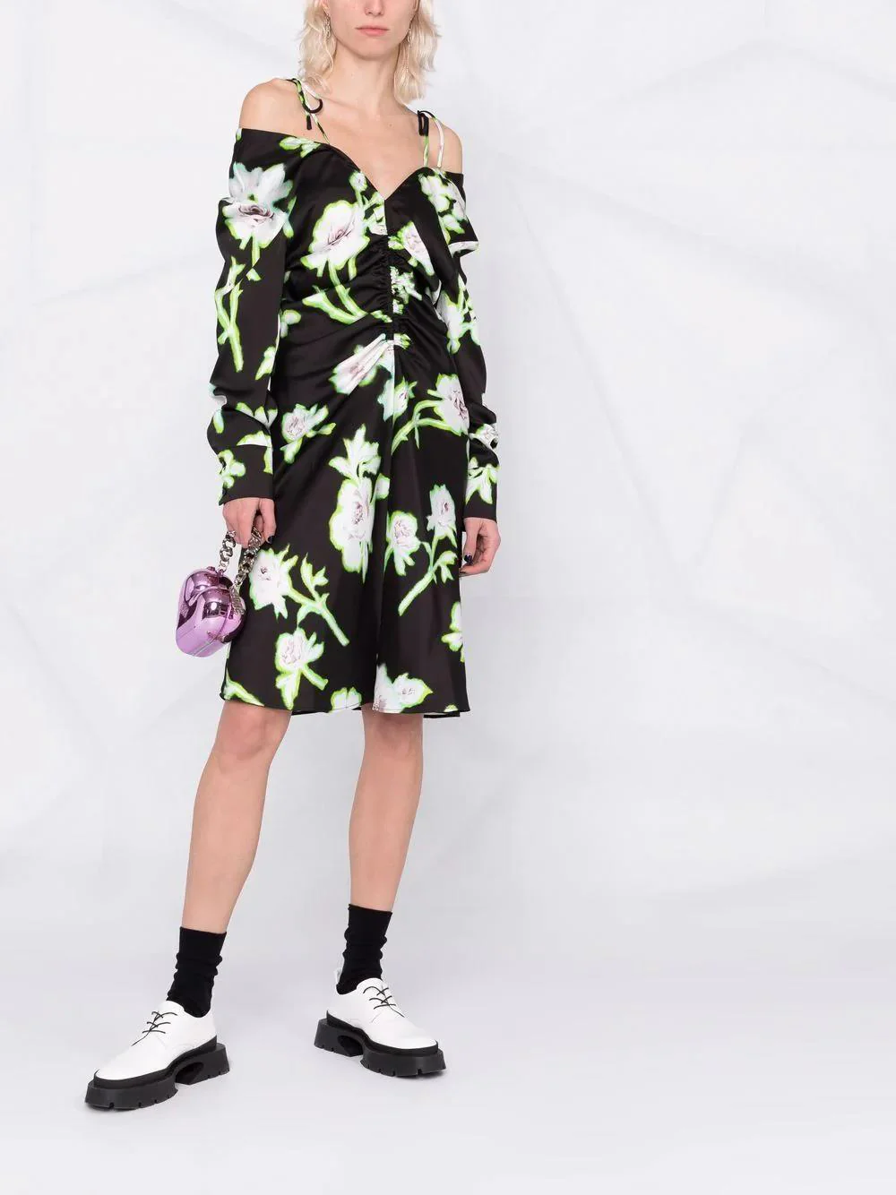Msgm - Flower Print Combined Dress - Image 4