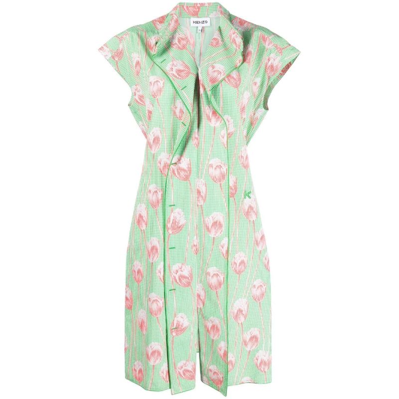 Kenzo - Tulip-Print Gingham Midi Dress - Image 2