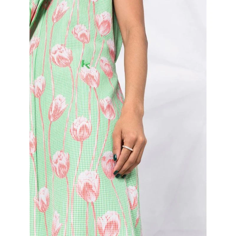 Kenzo - Tulip-Print Gingham Midi Dress - Image 5