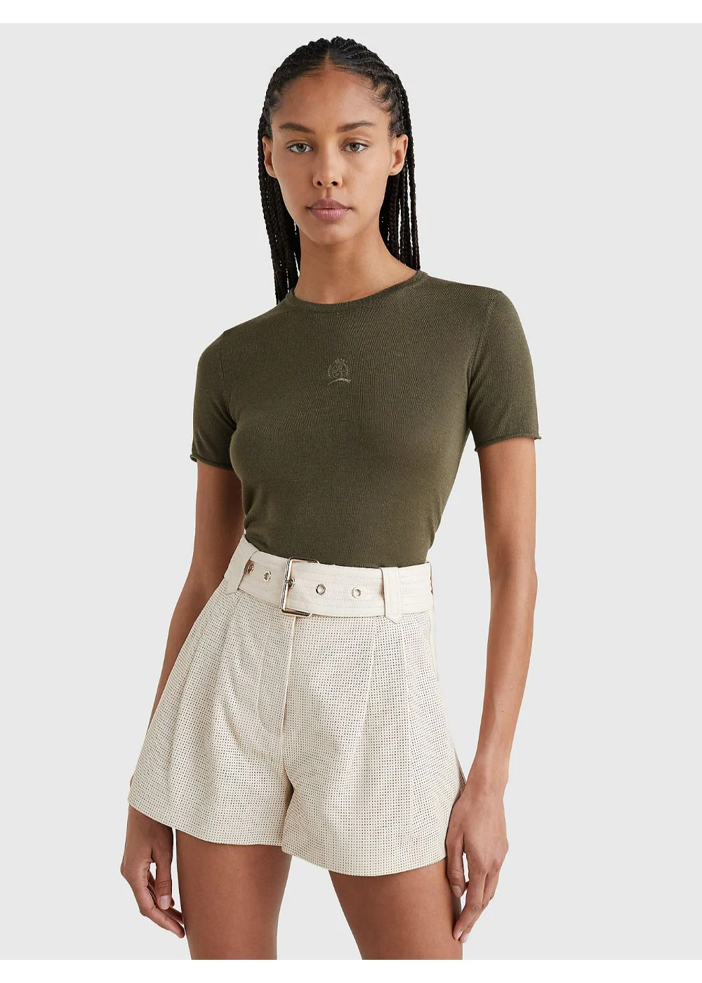 Tommy hilfiger - crest embroidery wool silk regular fit t-shirt - women