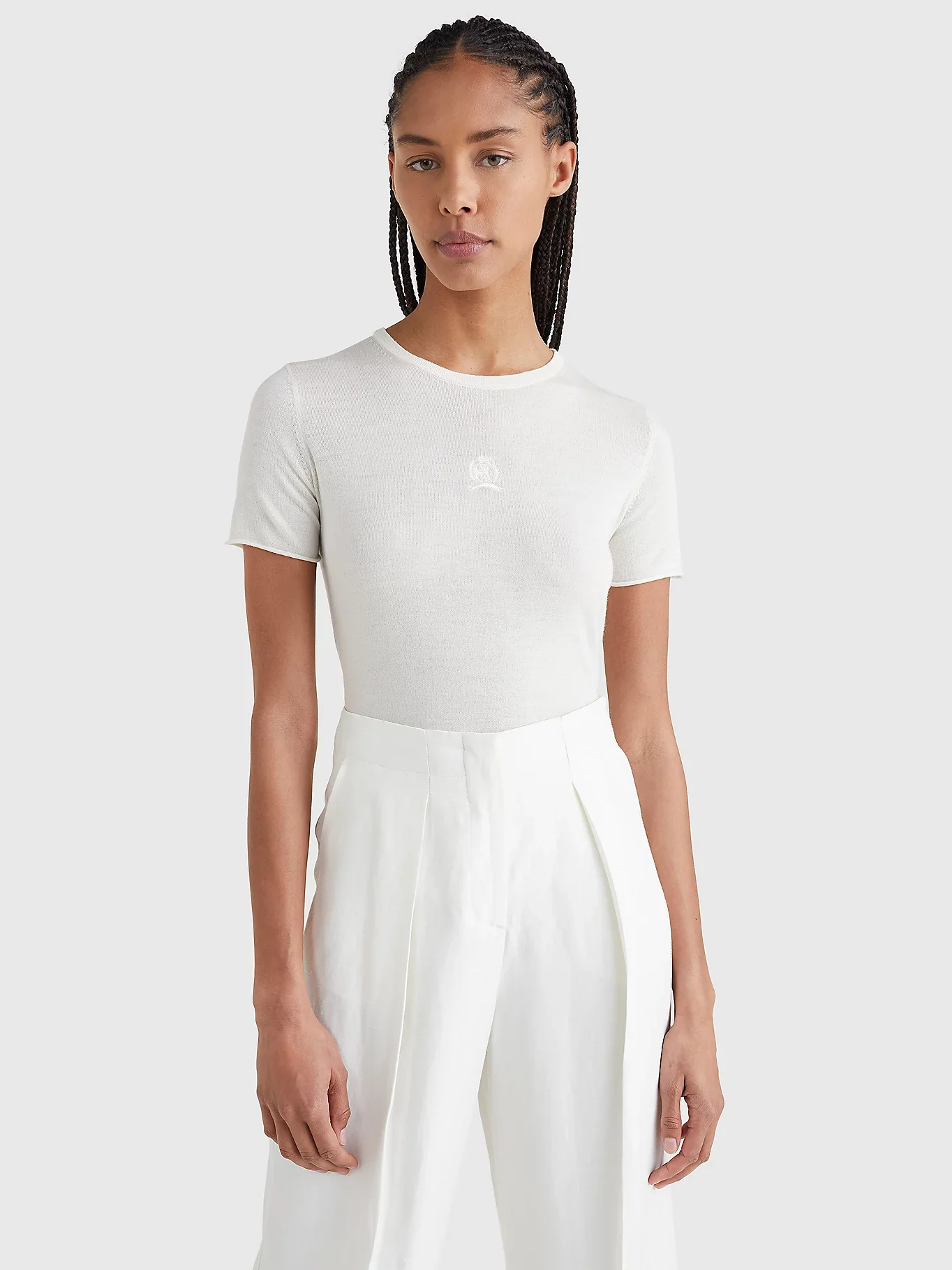 Tommy hilfiger - crest embroidery wool silk regular fit t-shirt - women - Image 7