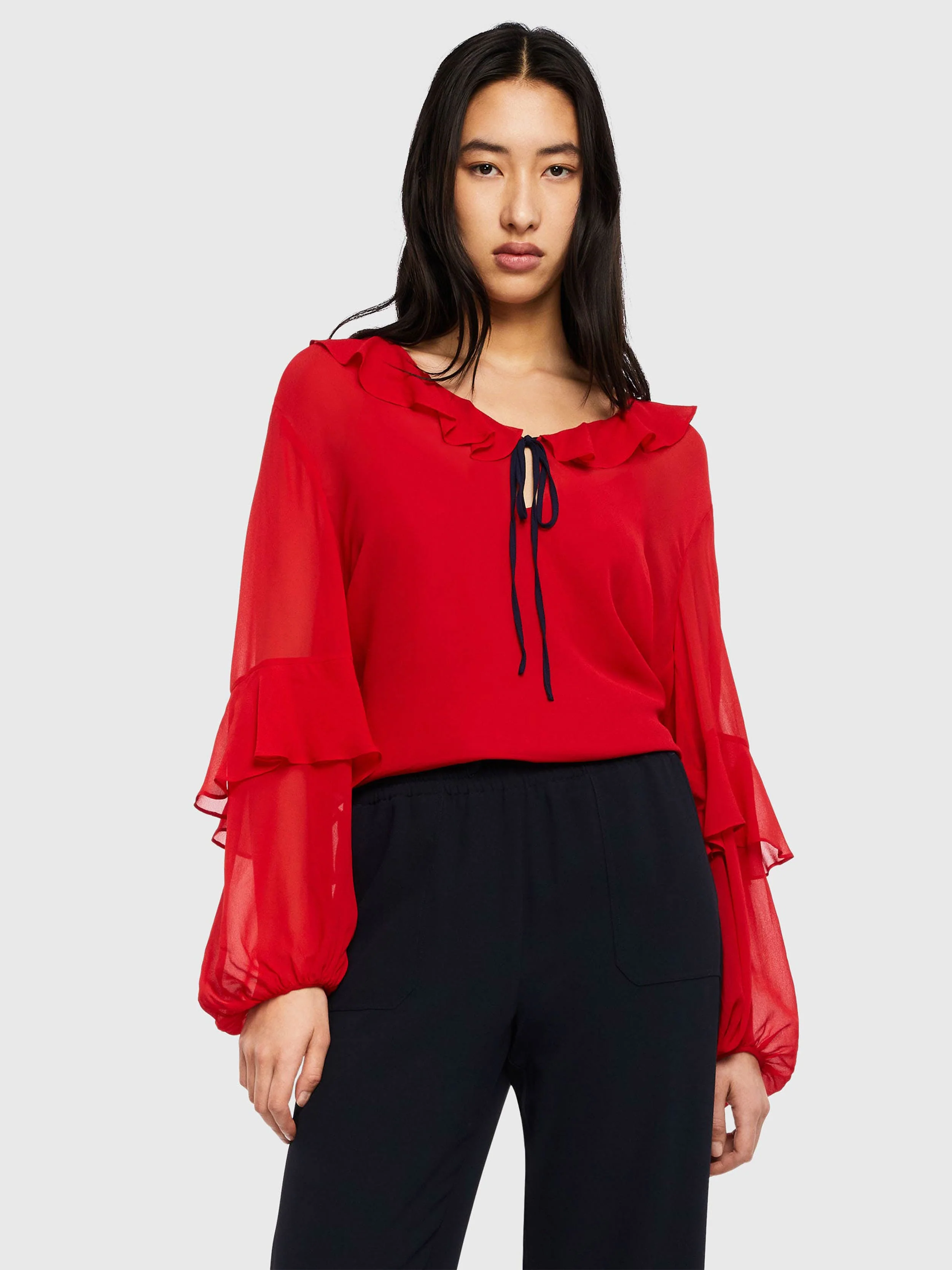 Tommy Hilfiger - Women's Sheer Ruffle Relaxed Fit Blouse - Image 4