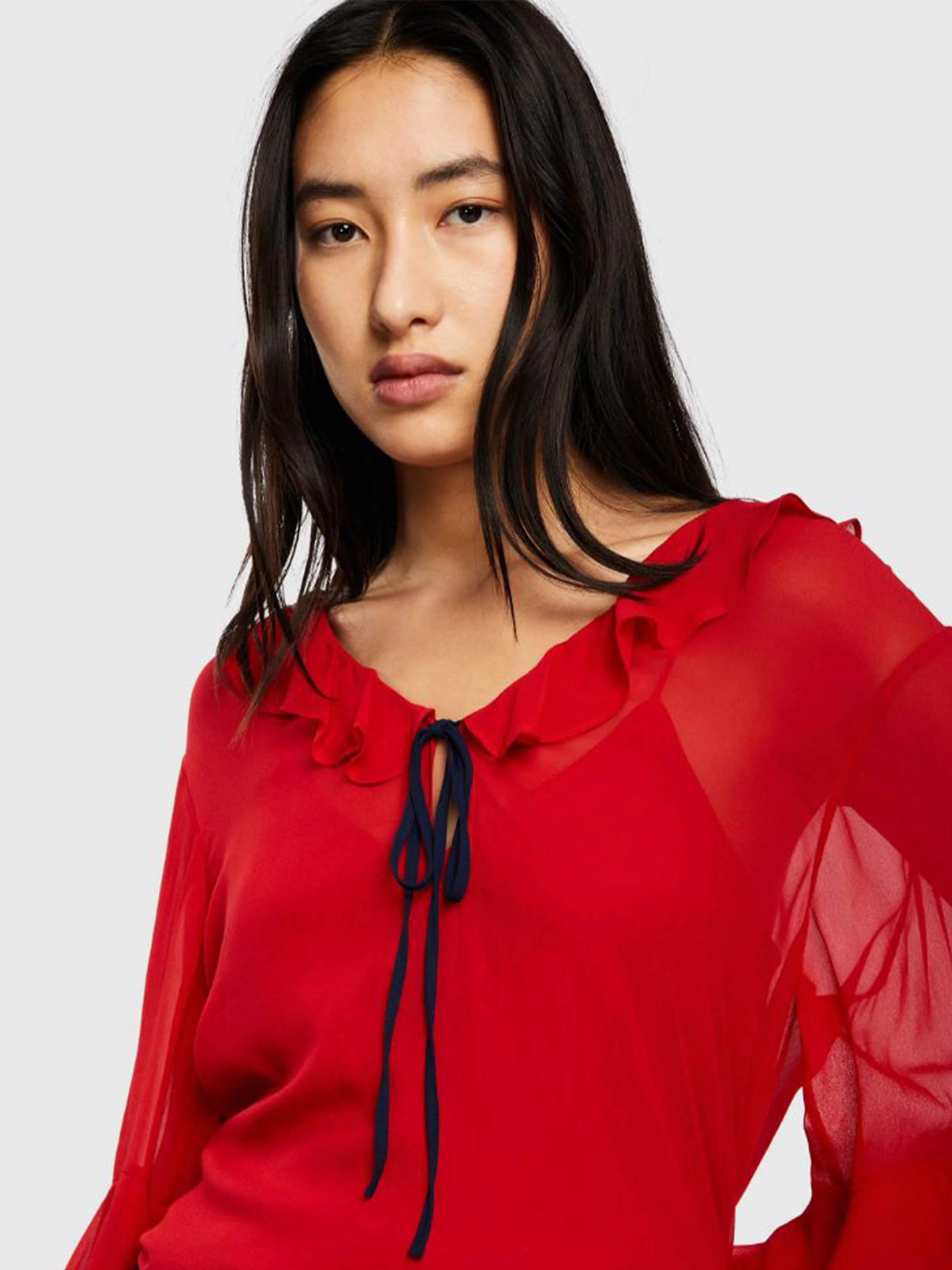 Tommy Hilfiger - Women's Sheer Ruffle Relaxed Fit Blouse - Image 5