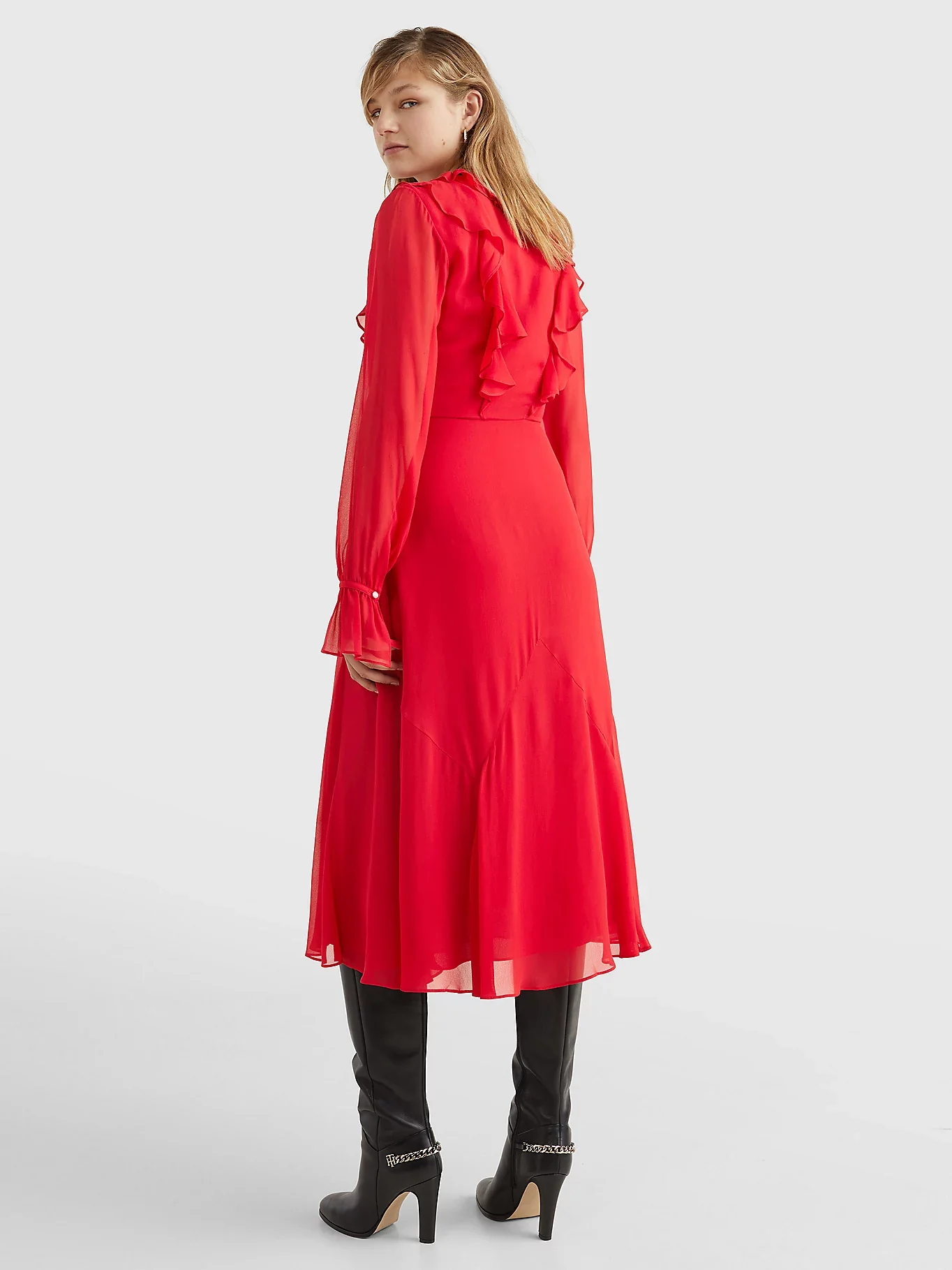Tommy Hilfiger - Viscose Ruffle Slim Fit Midi Dress - Image 2