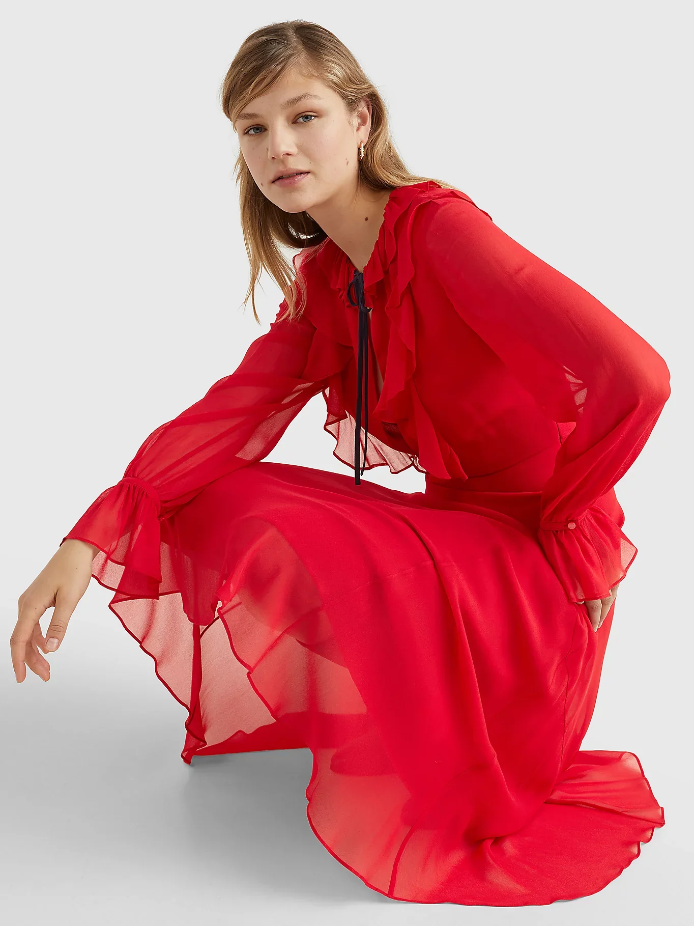 Tommy Hilfiger - Viscose Ruffle Slim Fit Midi Dress - Image 6