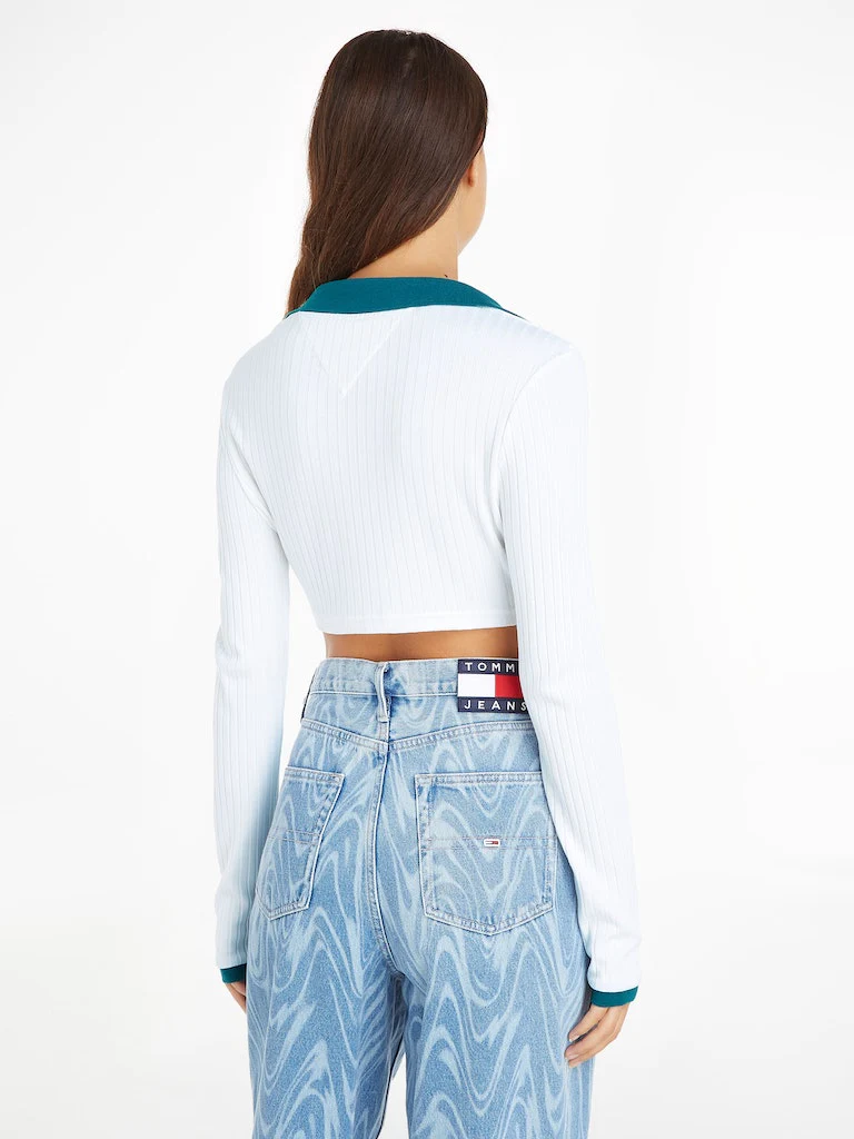 Tommy Hilfiger Jeans - Super Crop V - Neck Long Sleeve Polo - Image 3