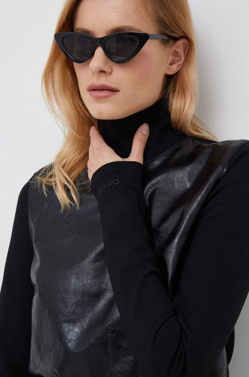 Calvin Klein - Leather Mix Media Mock Neck Top - Image 5