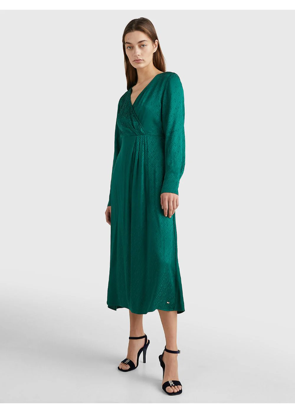 Tommy hilfiger - viscose monogram jacquard wrap midi dress regular fit - women - women