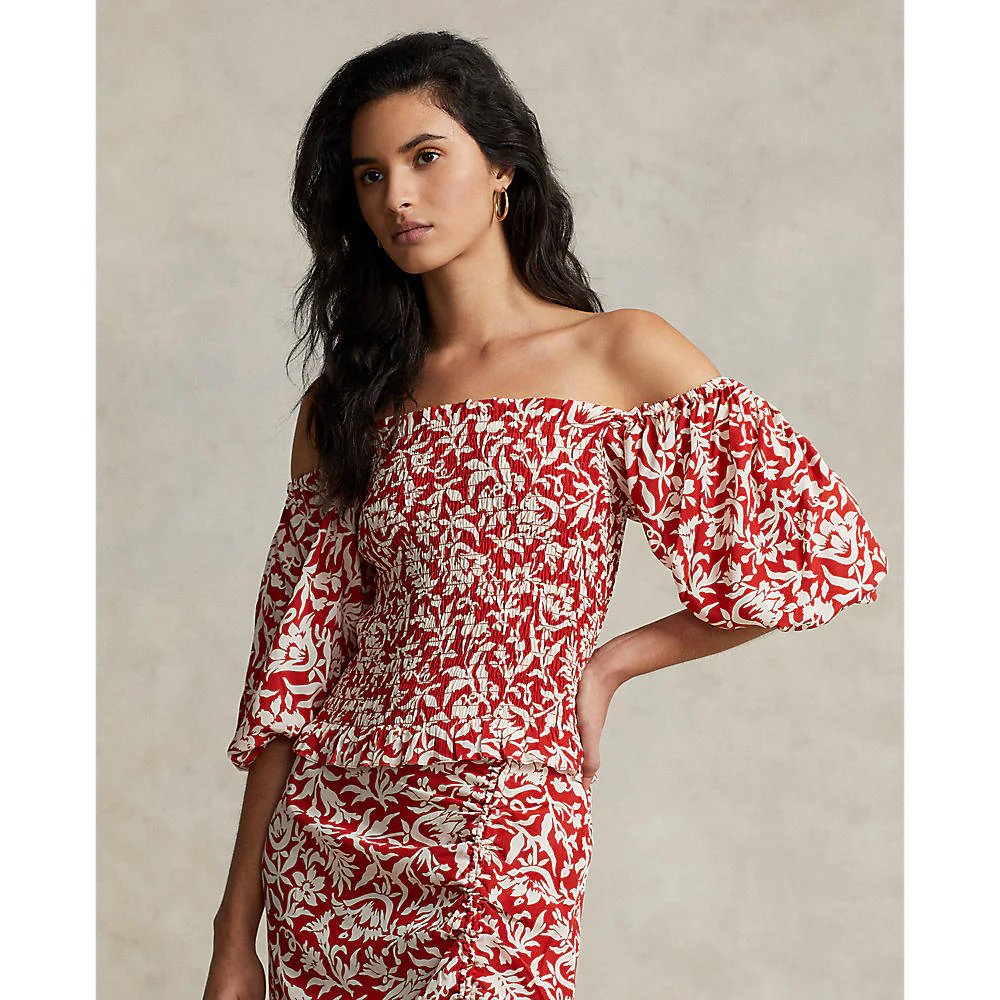 Polo Ralph Lauren - Floral Blouson-Sleeve Smocked Crepe Top - Image 2