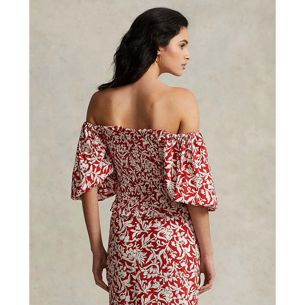 Polo Ralph Lauren - Floral Blouson-Sleeve Smocked Crepe Top - Image 4
