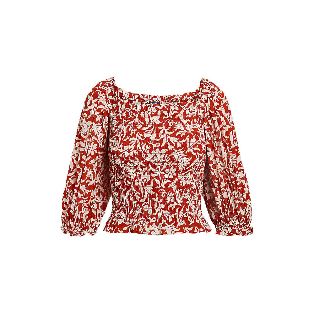 Polo Ralph Lauren - Floral Blouson-Sleeve Smocked Crepe Top - Image 7