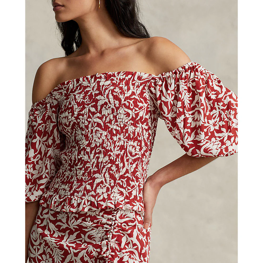 Polo Ralph Lauren - Floral Blouson-Sleeve Smocked Crepe Top - Image 9