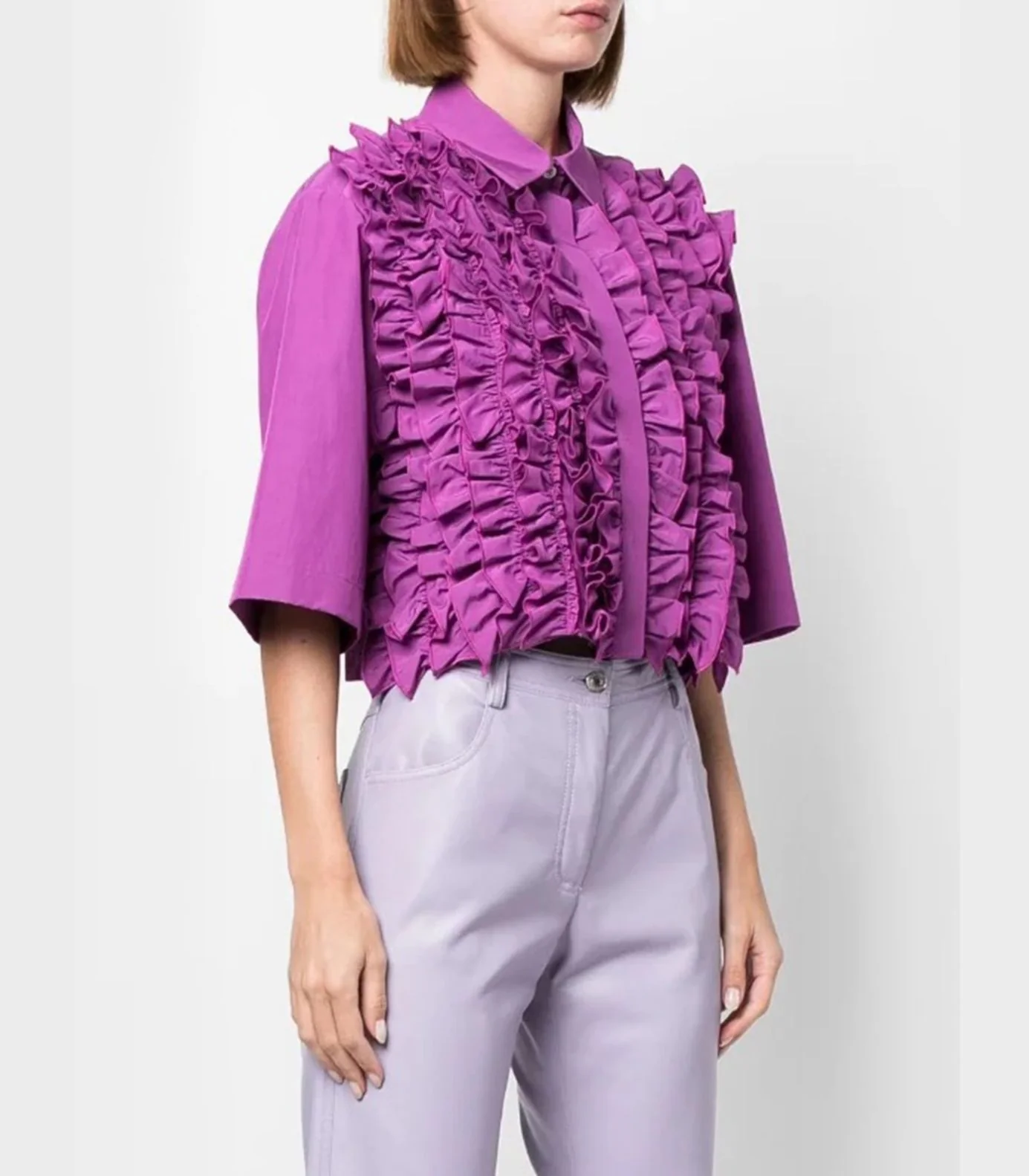 MSGM - Ruffled Cropped Blouse - Image 4