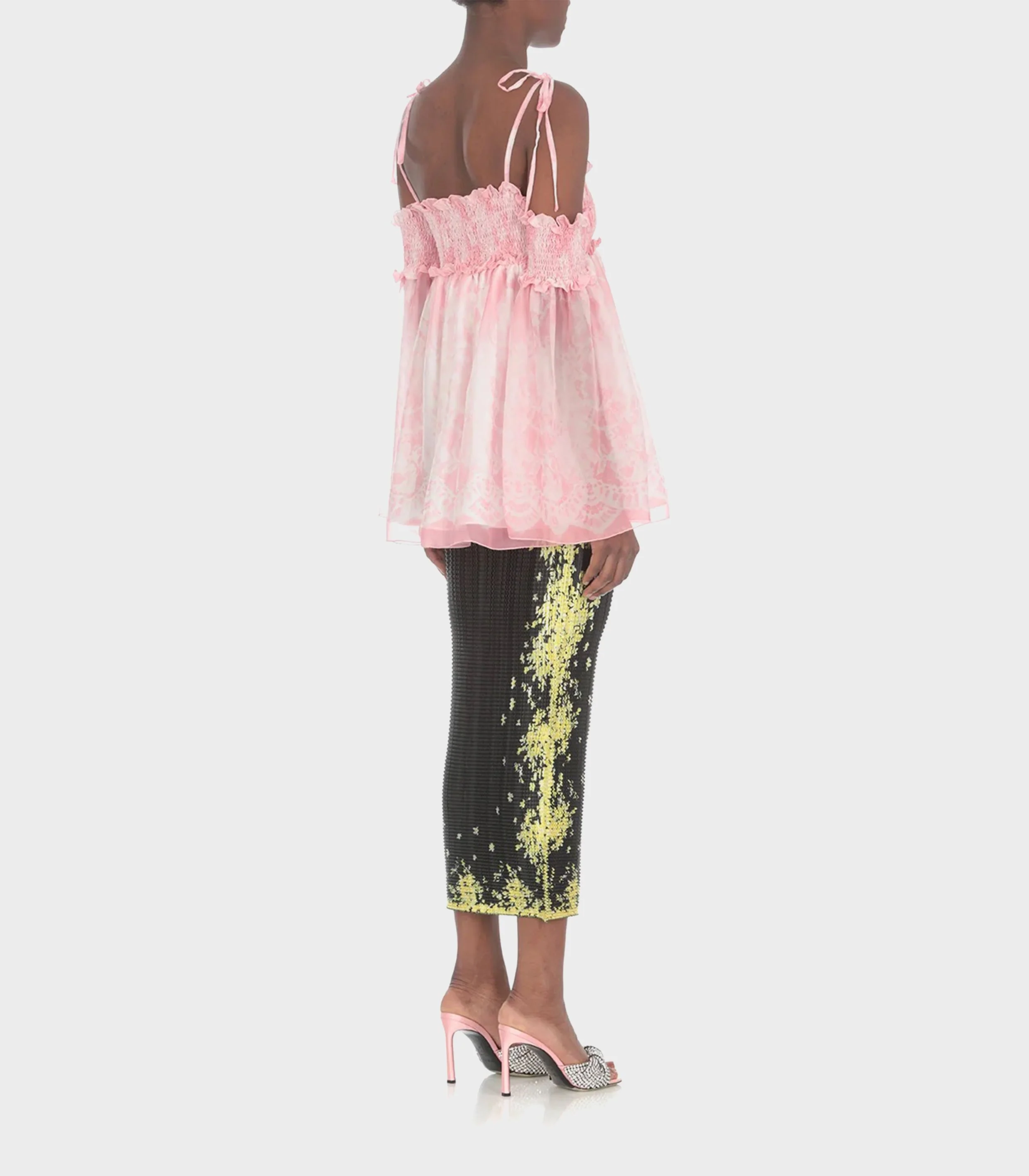 MSGM- Floral Printed Flared Hem Blouse - Image 3