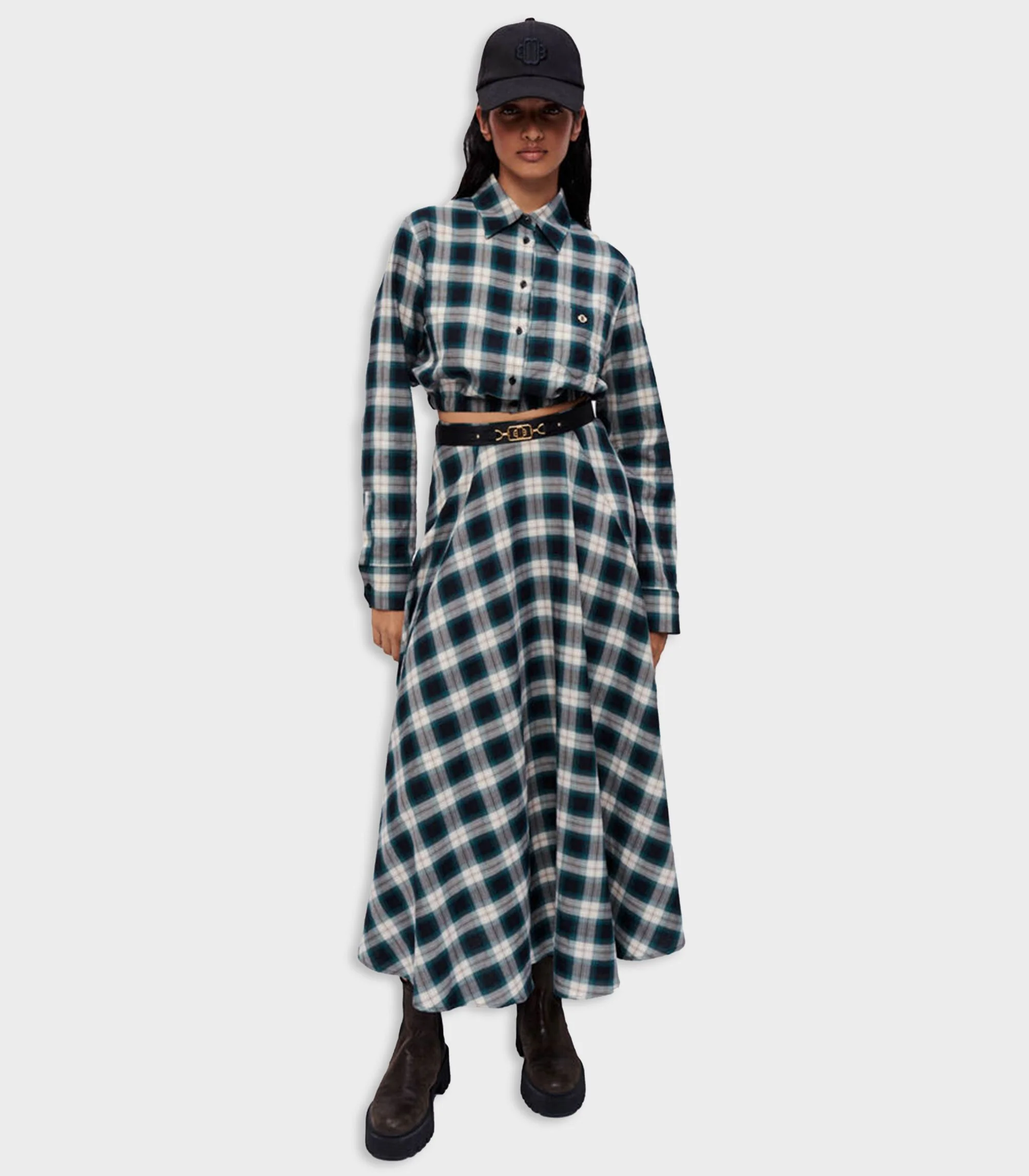 Maje - Cropped Checked Cotton Shirt - Image 4