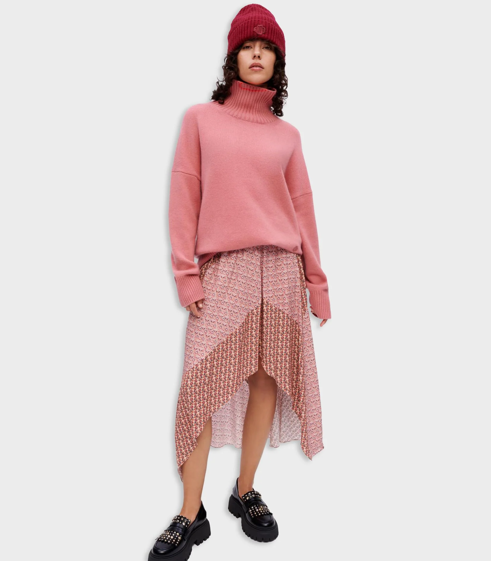 Maje -Asymmetric Skirt With Mixed Prints - Image 2