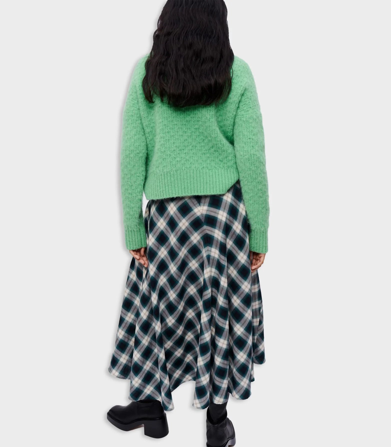 Maje - Green And White Checked Cotton, Loose-Fitting Skirt - Image 3