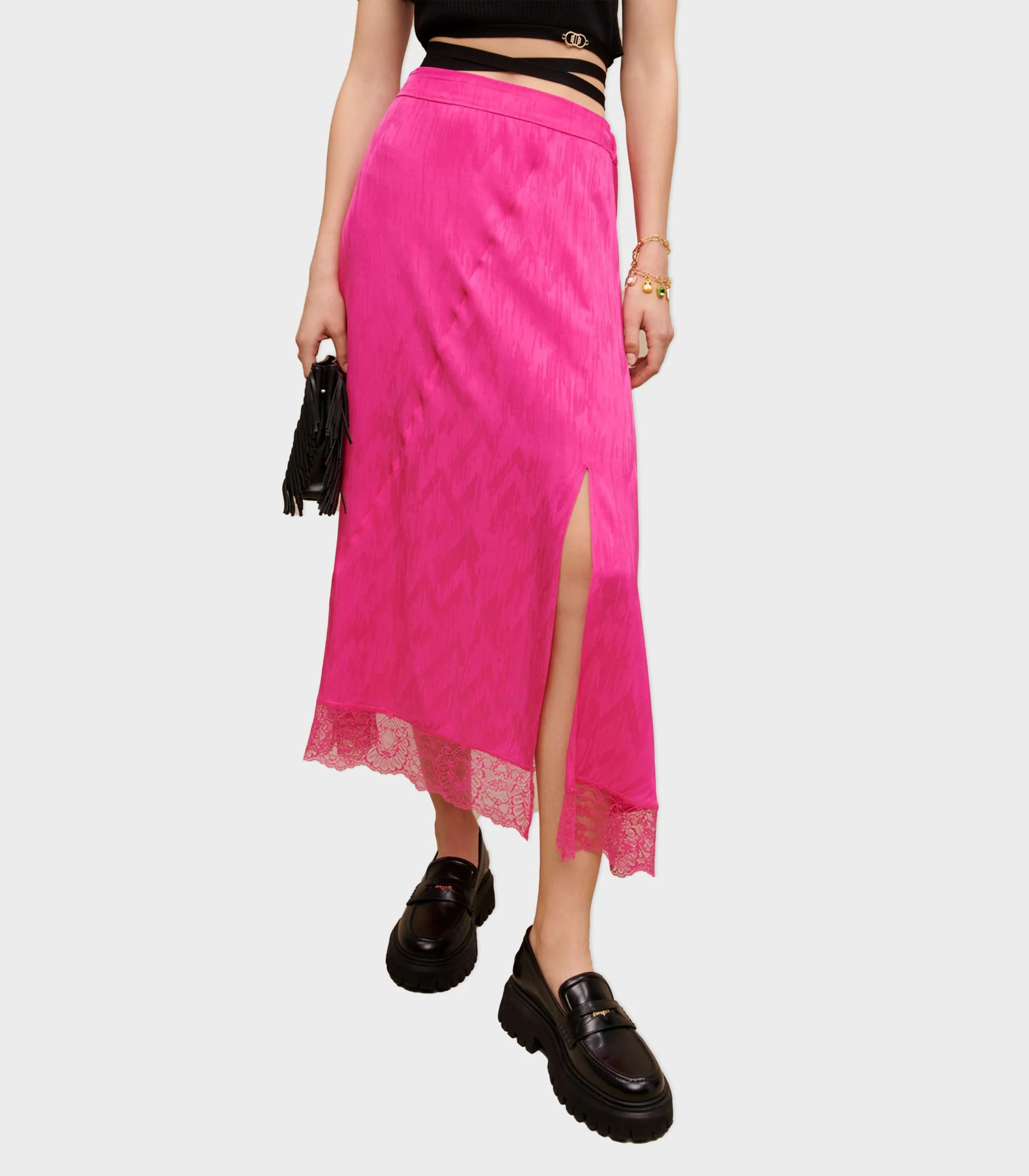Maje - Satiny Jacquard Long Slit Skirt - Image 4