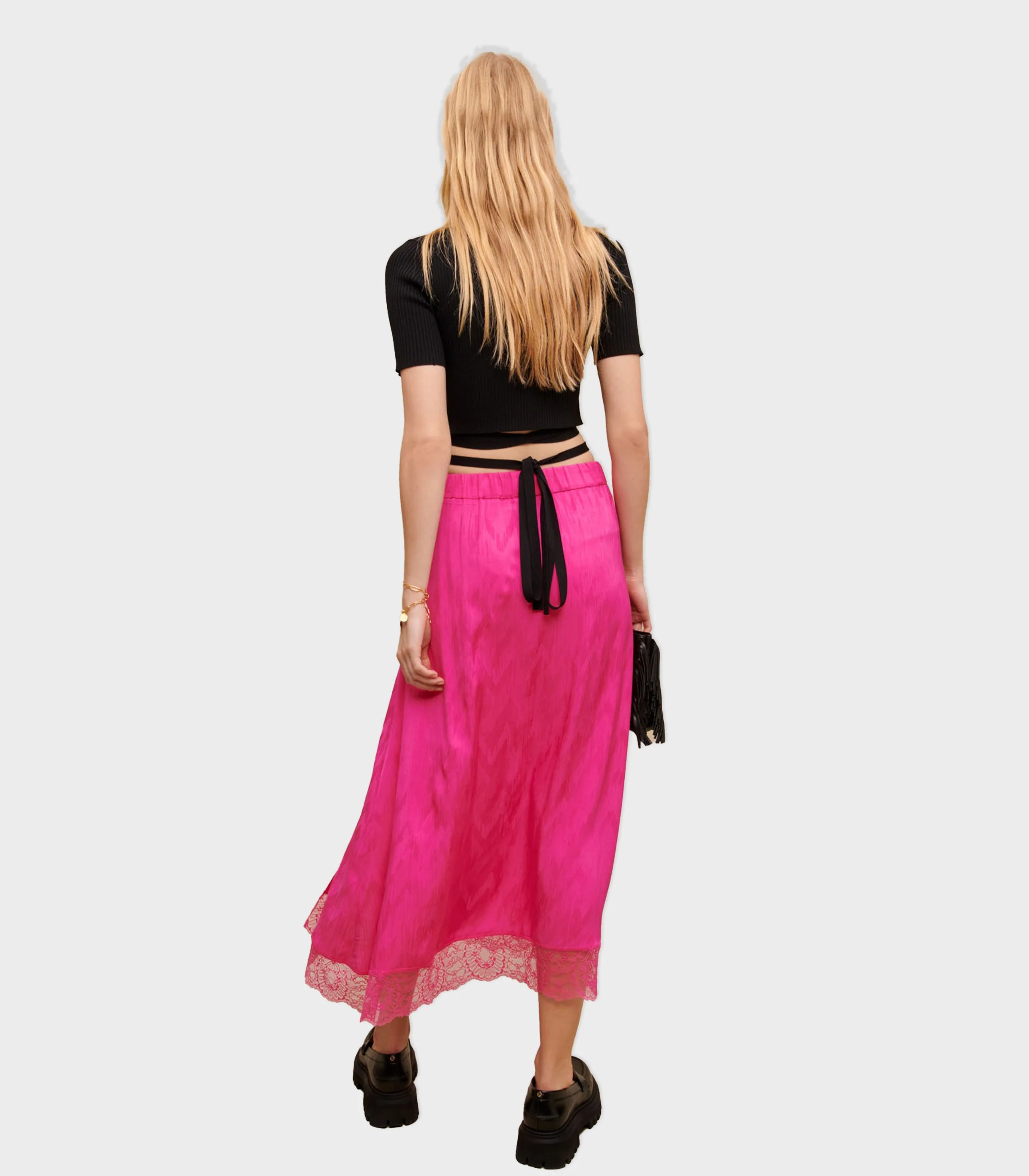 Maje - Satiny Jacquard Long Slit Skirt - Image 5