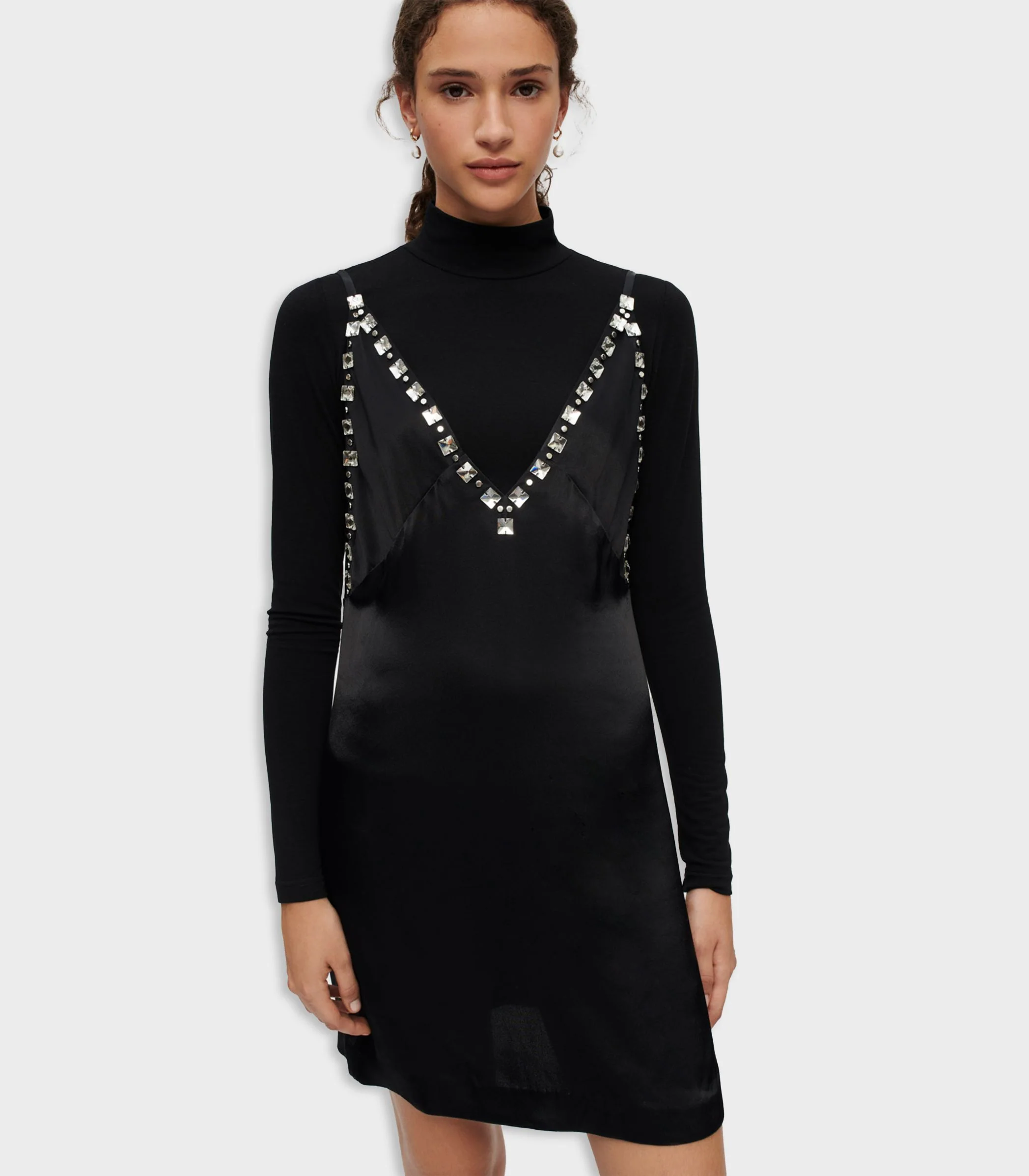 Maje - Satin Dress With Jeweled Strap - Image 4