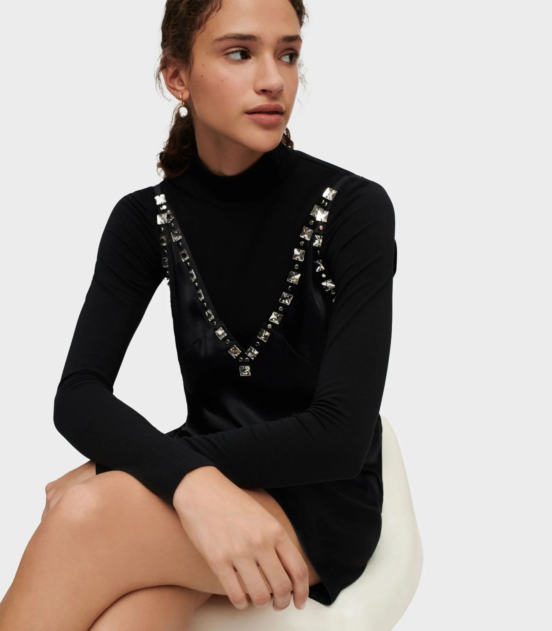 Maje - Satin Dress With Jeweled Strap - Image 8