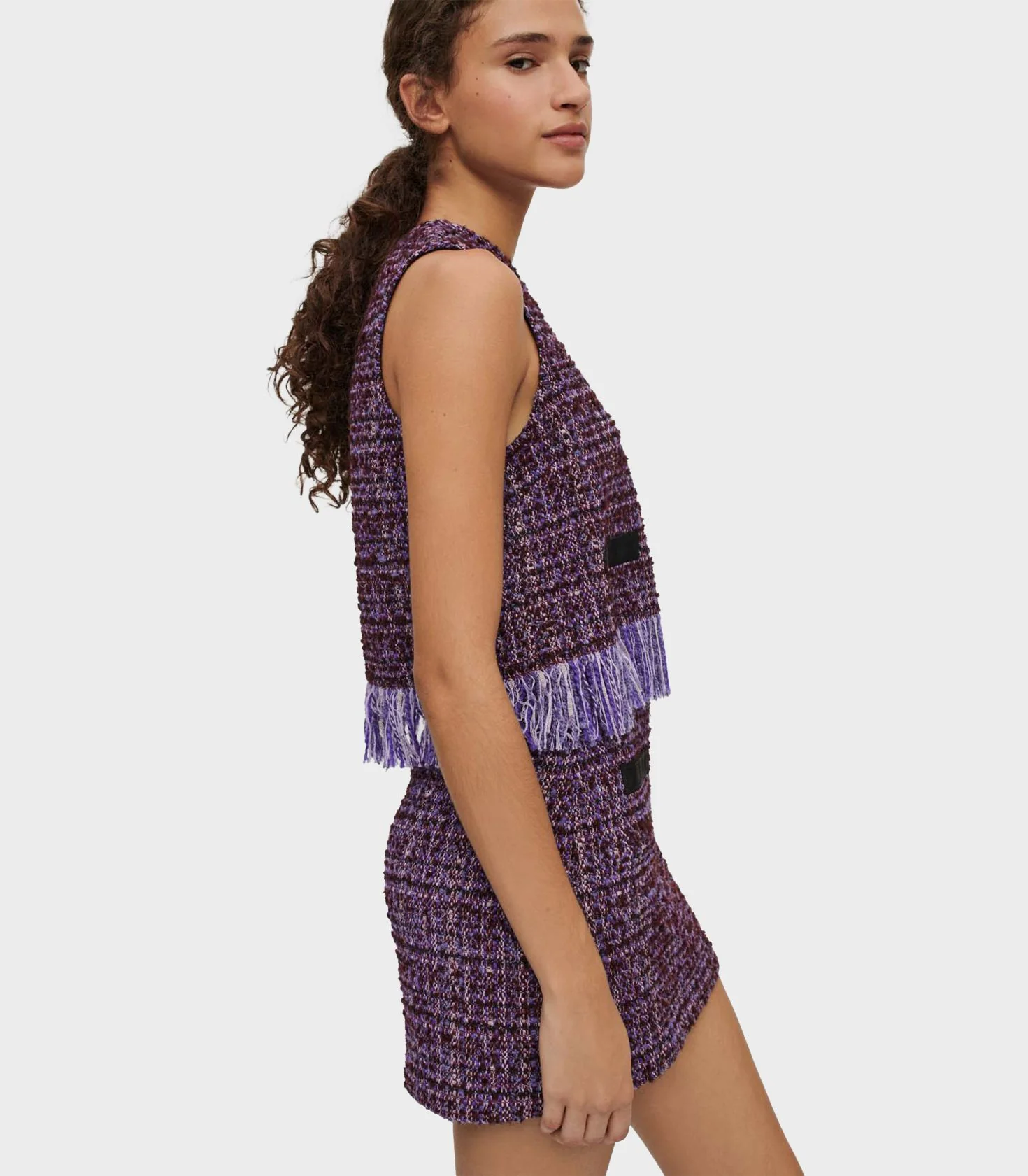 Maje - Purple Tweed Sleeveless Fringed Top - Image 12