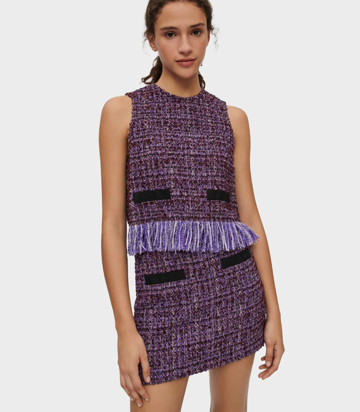 Maje - Purple Tweed Sleeveless Fringed Top - Image 2