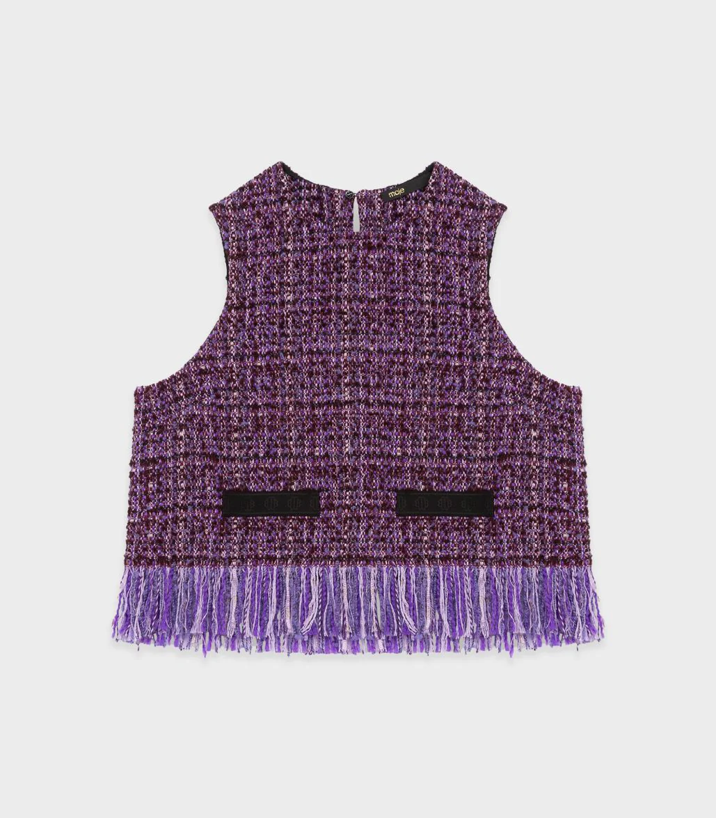 Maje - Purple Tweed Sleeveless Fringed Top - Image 5
