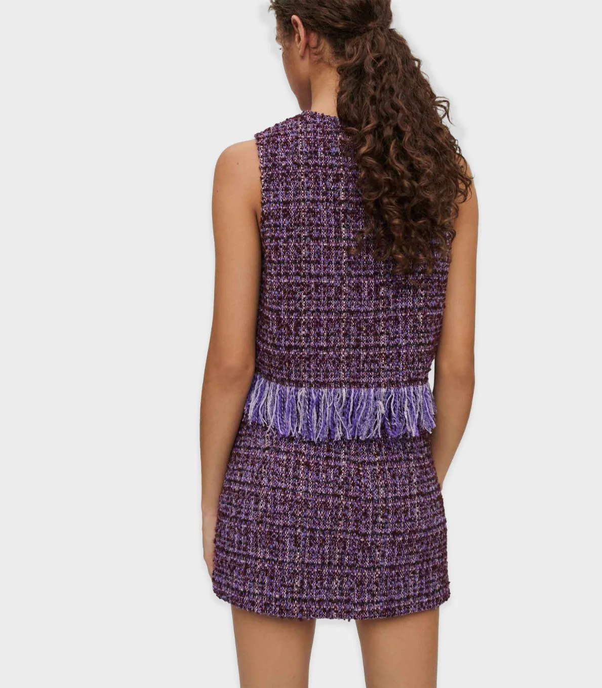Maje - Purple Tweed Sleeveless Fringed Top - Image 9