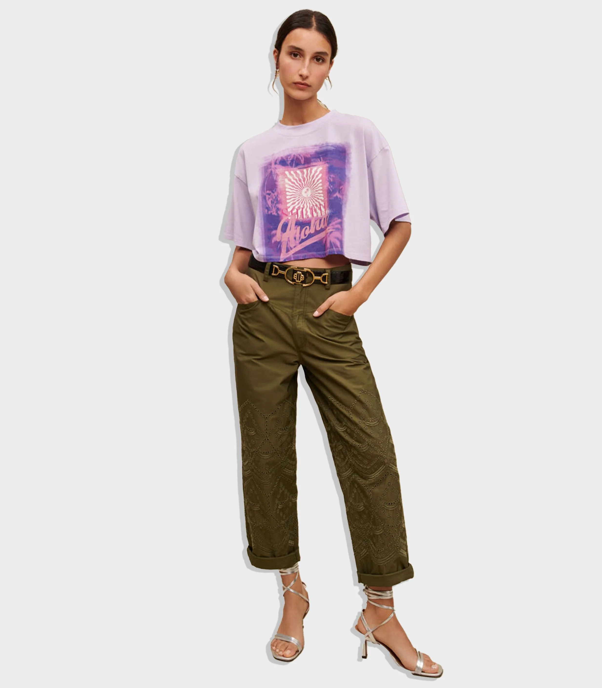 Maje- Palm-Tree Print Cropped T-Shirt - Image 2