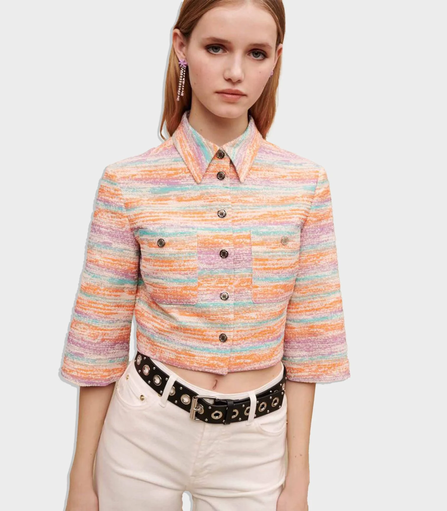 Maje - Cropped Shiny Tweed Jacket - Image 4