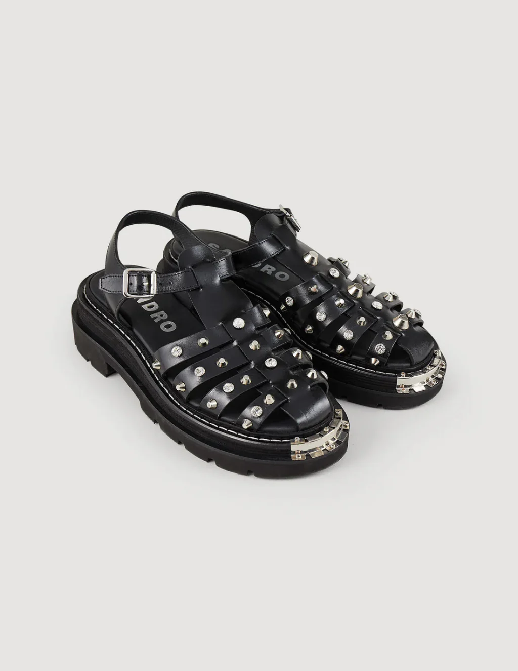 SANDRO - Olys Studded Leather Sandals - Image 3