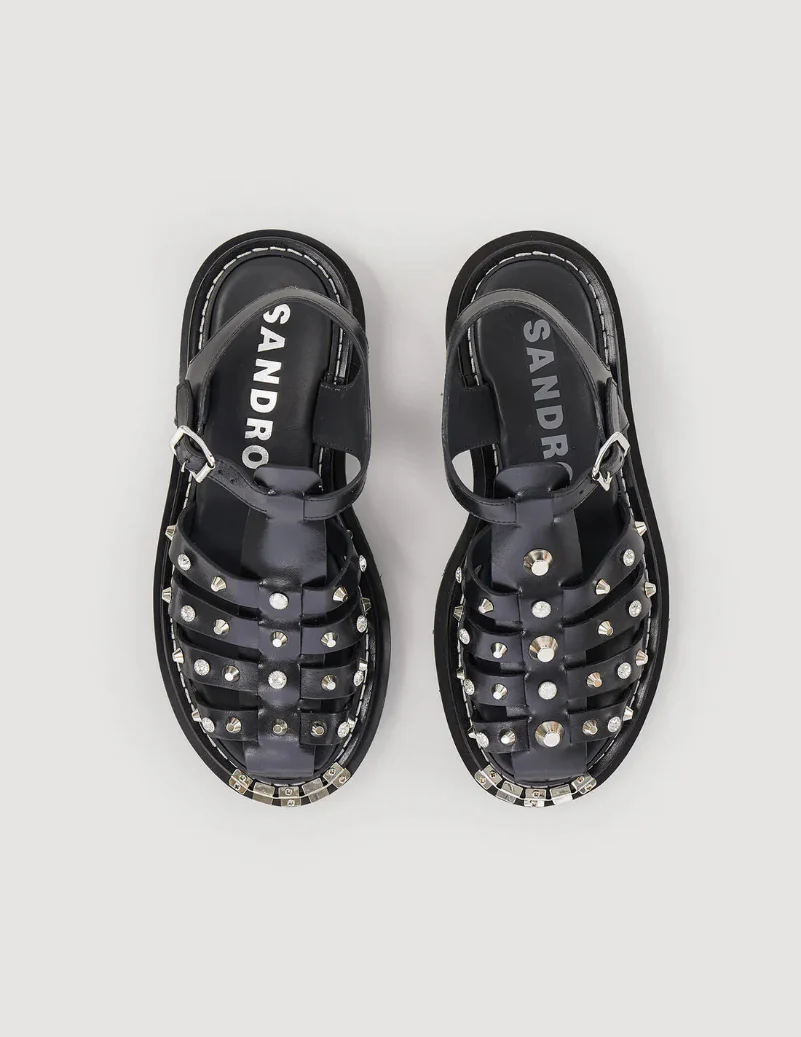 SANDRO - Olys Studded Leather Sandals - Image 4