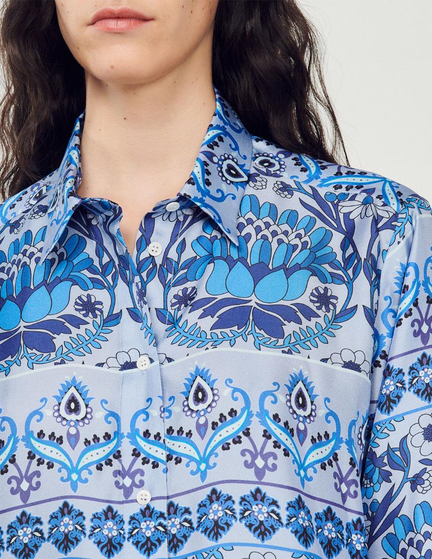 SANDRO- Women's Printed Silk Shirt - Image 5