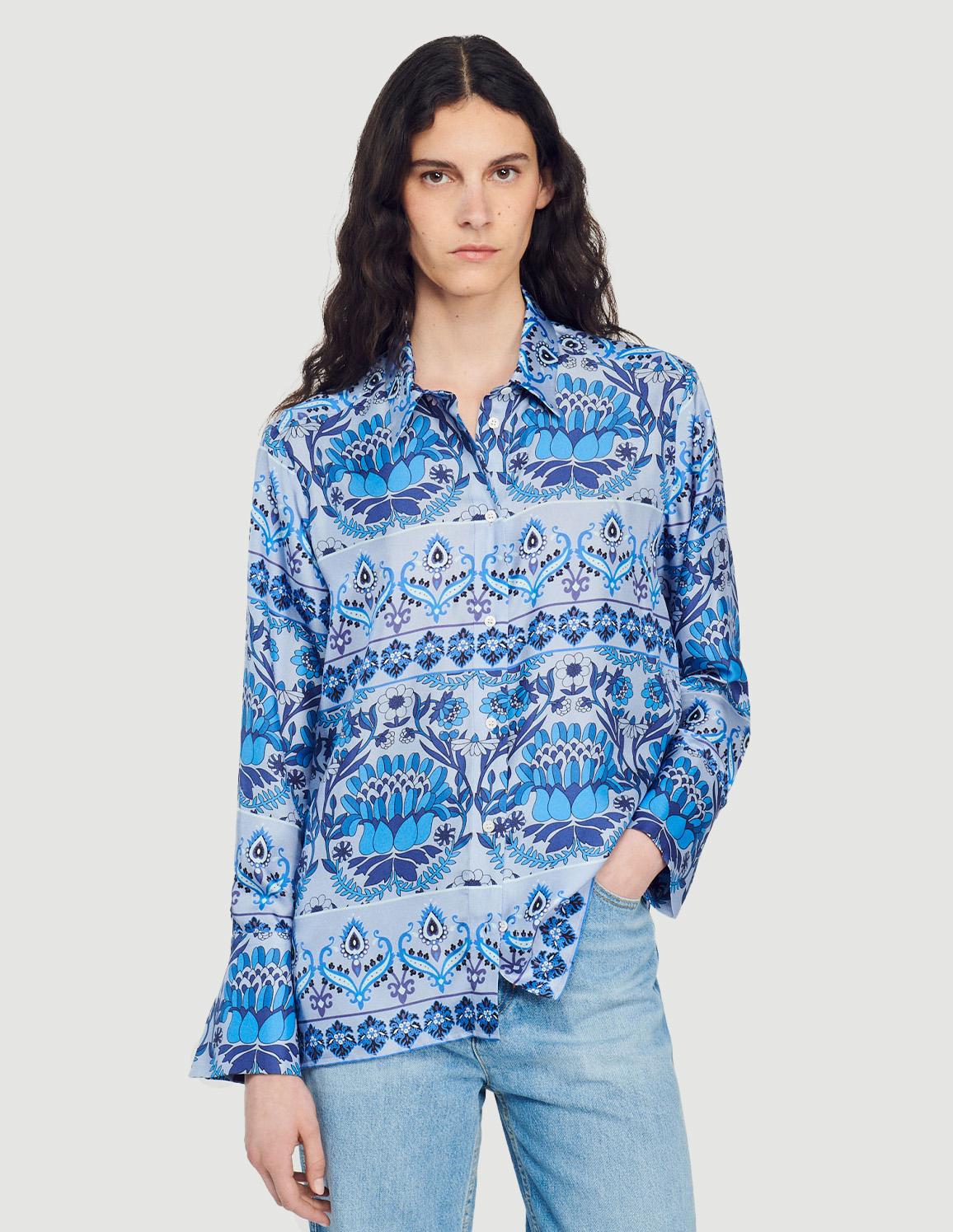 SANDRO- Women's Printed Silk Shirt - Image 6