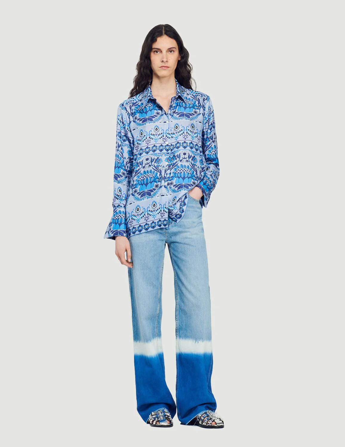 SANDRO- Women's Printed Silk Shirt - Image 7