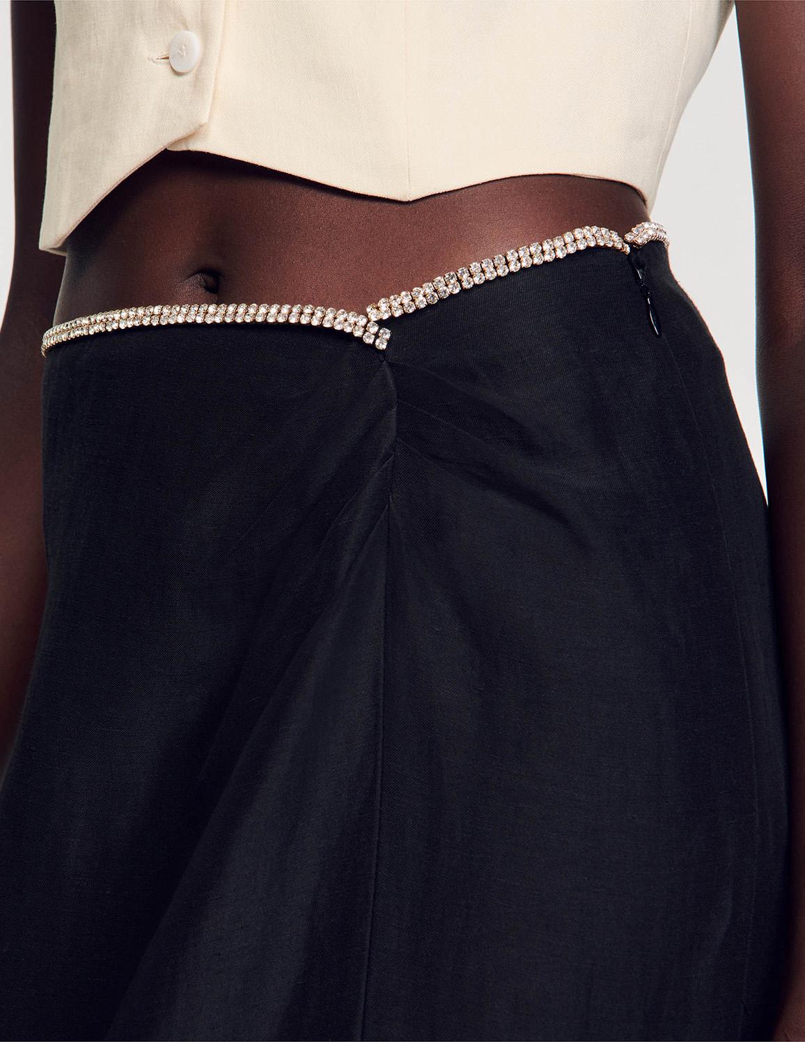 SANDRO - Women's Skirt With A Slit And Rhinestones - Image 5