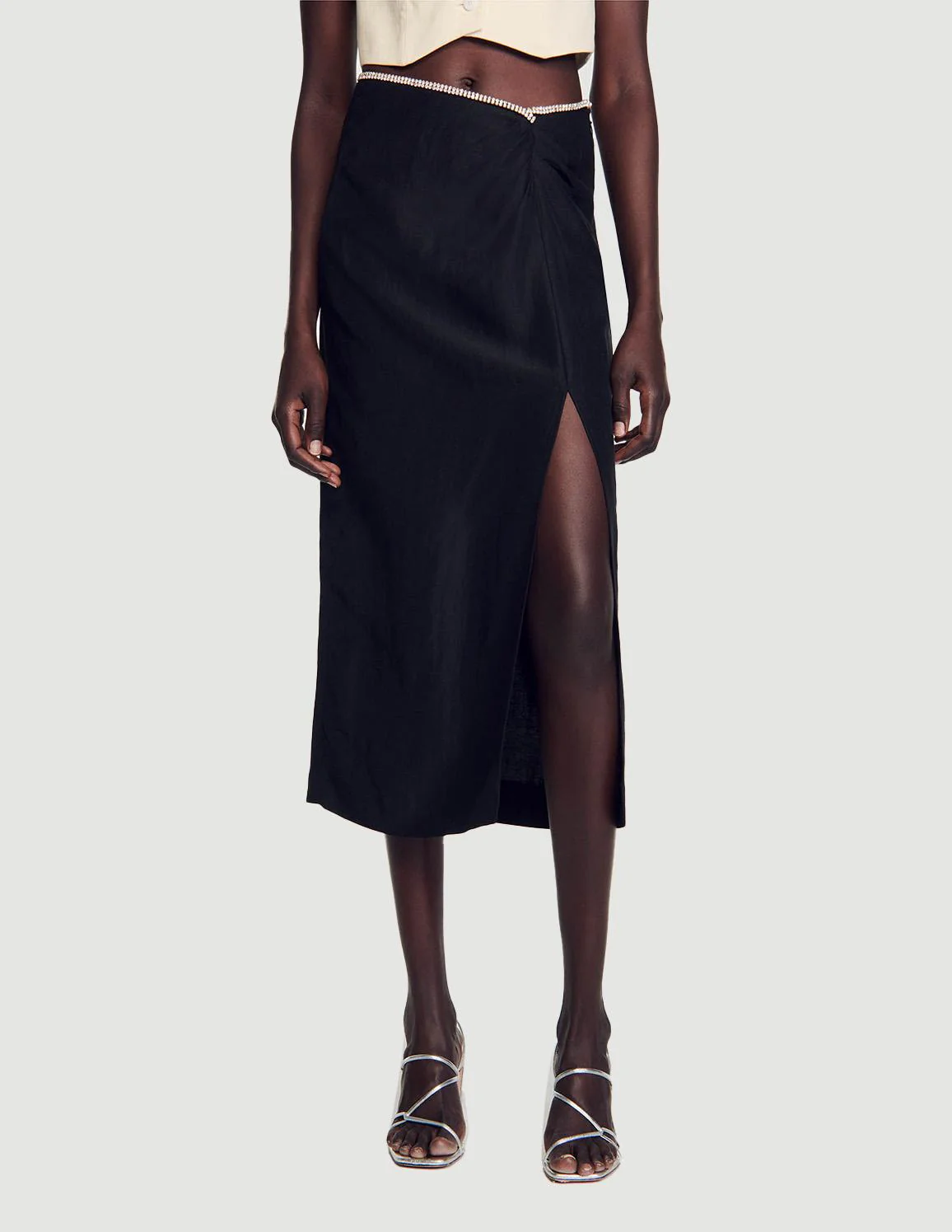 SANDRO - Women's Skirt With A Slit And Rhinestones - Image 6