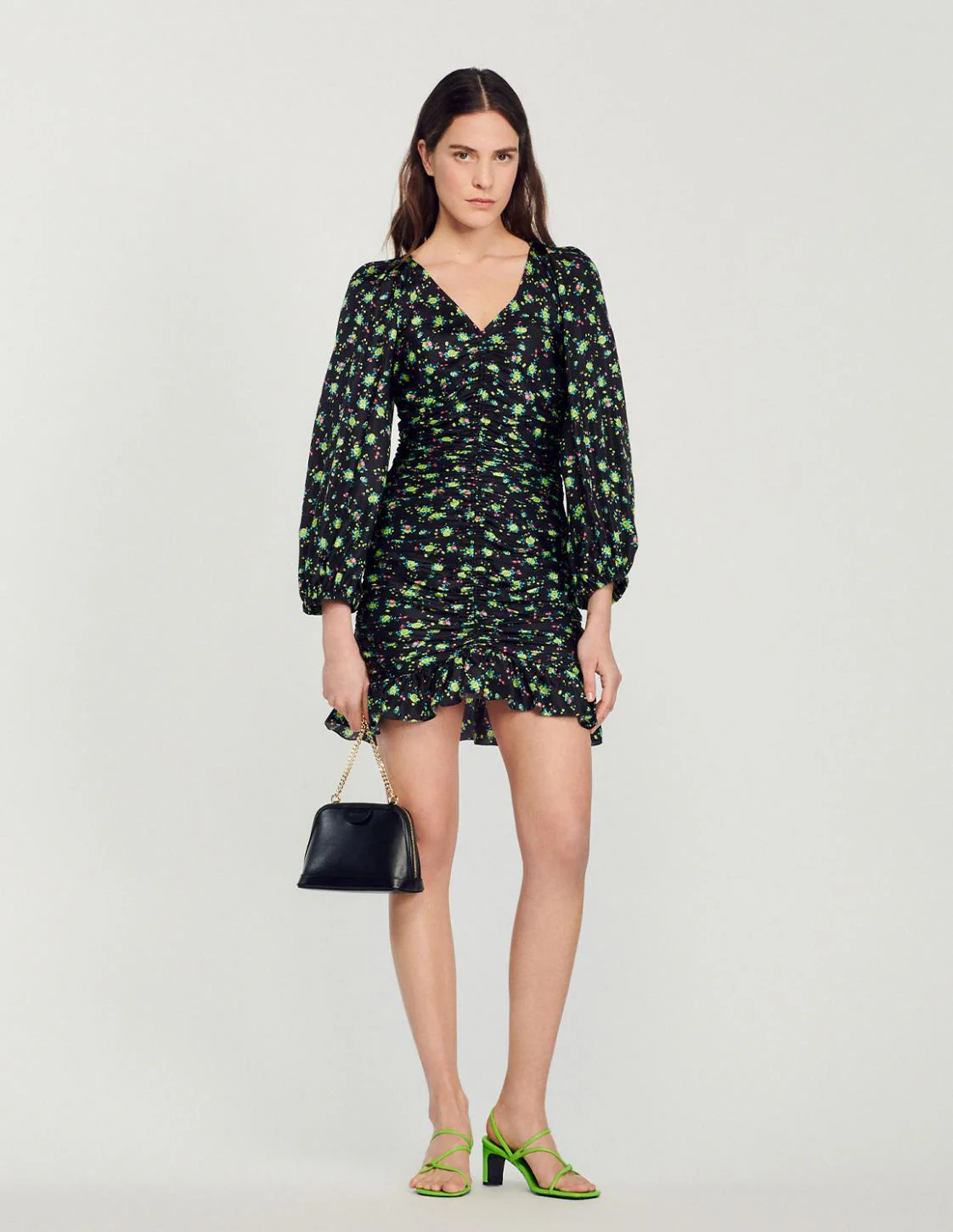 SANDRO - Short Gathered Dress With A Floral Print - Image 2