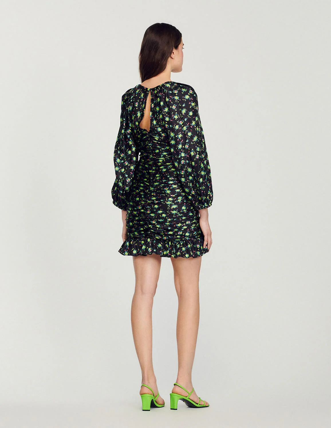 SANDRO - Short Gathered Dress With A Floral Print - Image 3