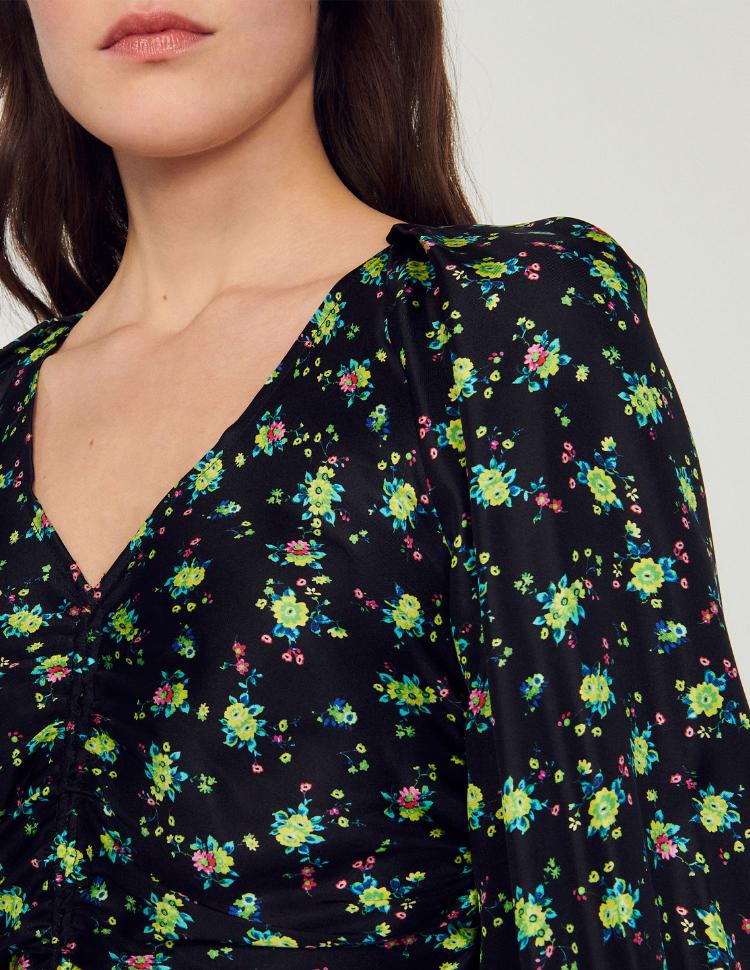 SANDRO - Short Gathered Dress With A Floral Print - Image 5