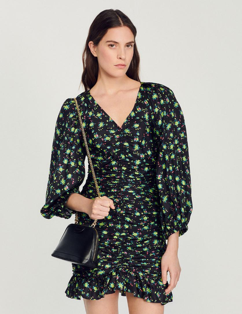 SANDRO - Short Gathered Dress With A Floral Print - Image 6