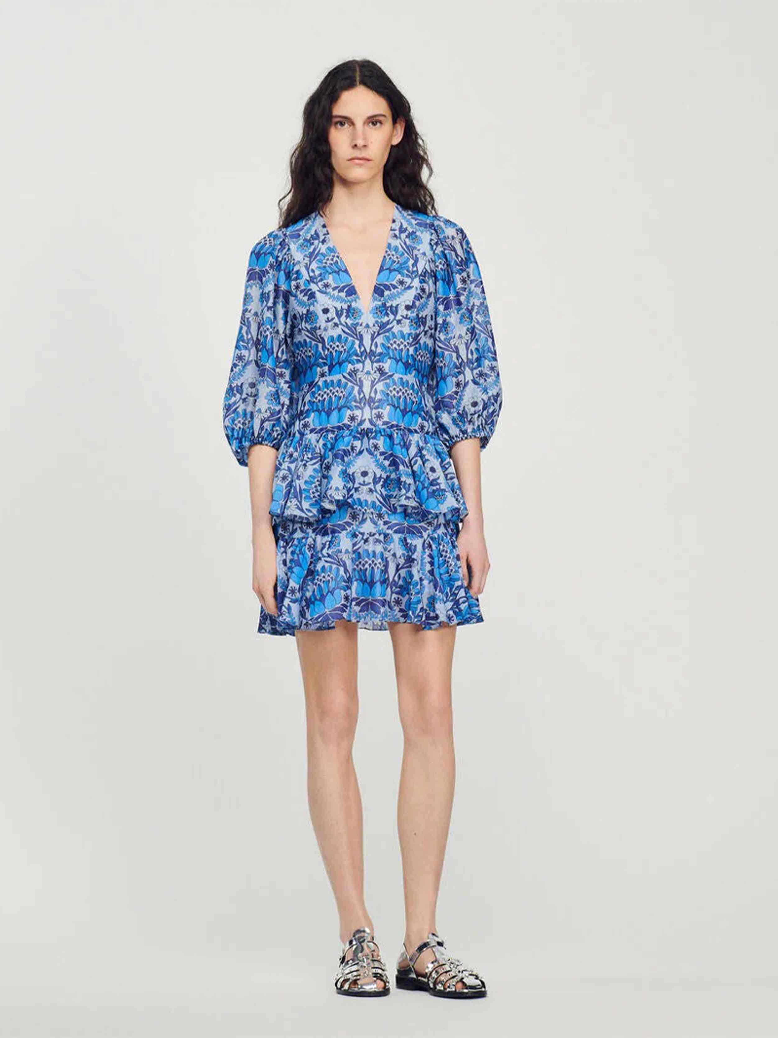 SANDRO - Women's Short Printed V-Neck Dress - Image 2