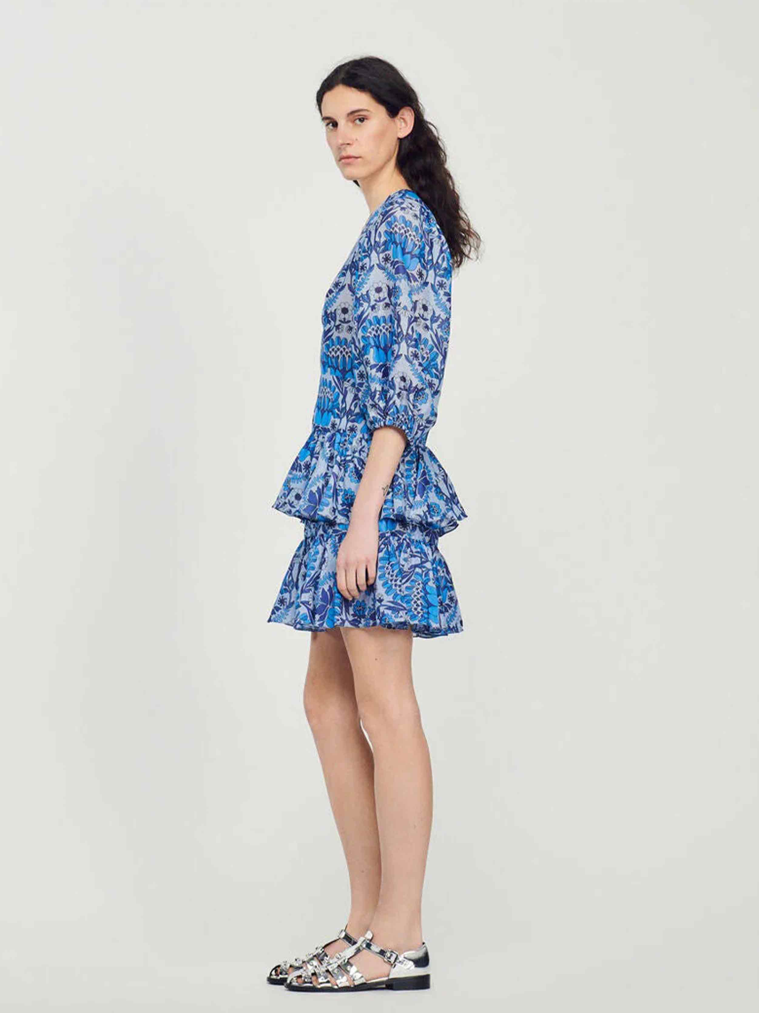 SANDRO - Women's Short Printed V-Neck Dress - Image 4