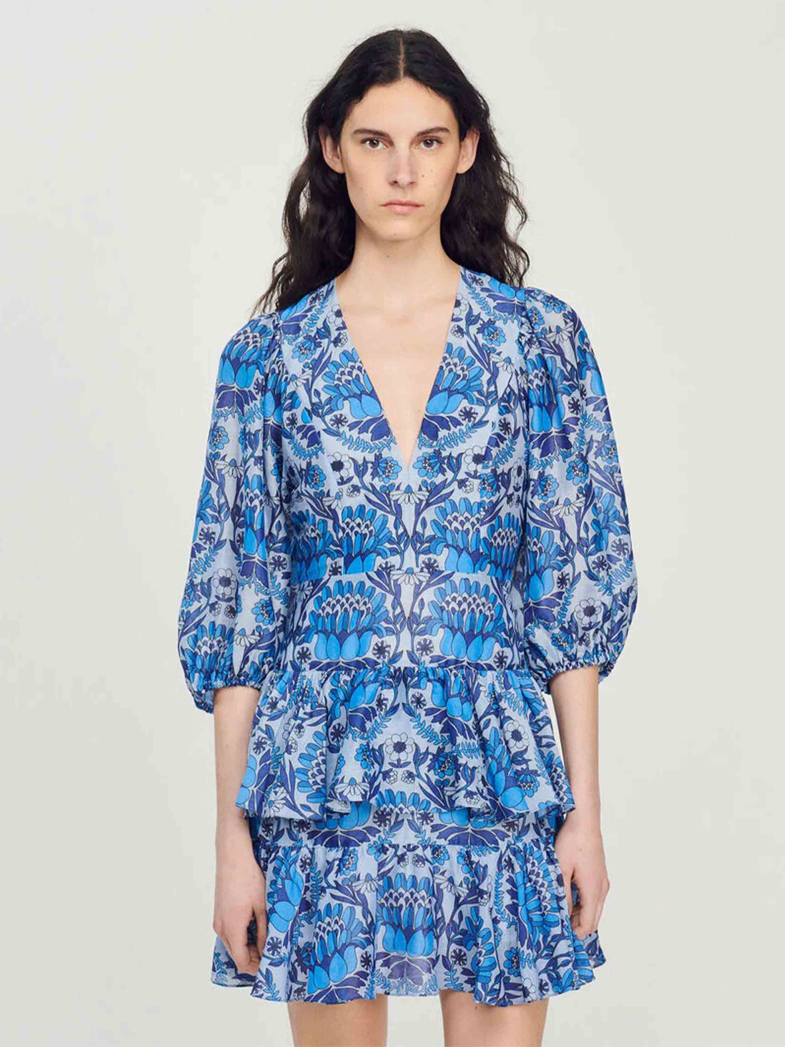SANDRO - Women's Short Printed V-Neck Dress - Image 5