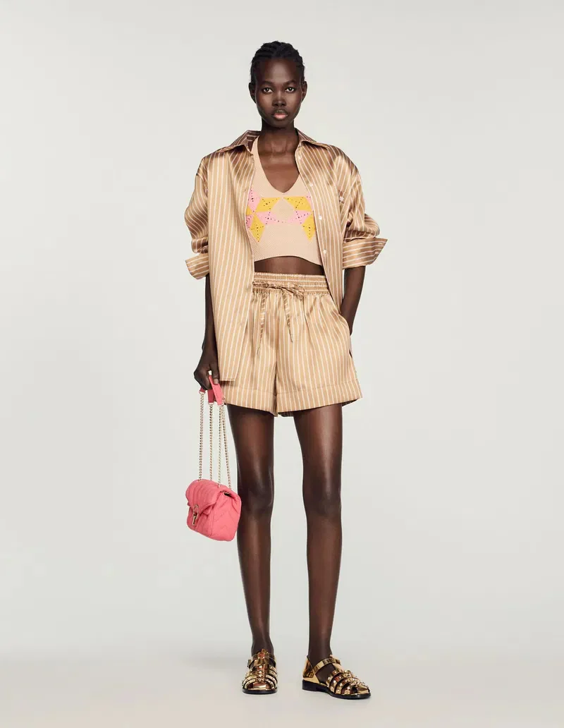 SANDRO - Women's Striped Loose-Fitting Shorts - Image 4